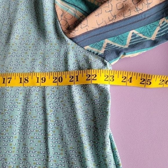 KOOS Blue Geo Print Vintage 100% Silk Button-up Long-Sleeve Tunic Shirt Size L - Picture 10 of 11